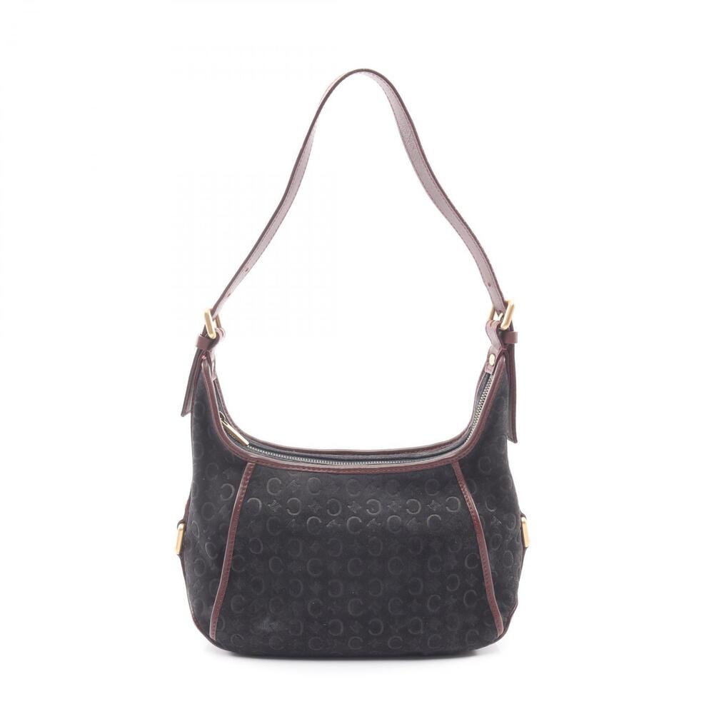 Celine Macadam Shoulder Bag Suede Leather Black Burgundy Red